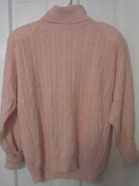 Sutton Studio 100% Cashmere Cable Knit Peach Turtleneck Sweater Sz L